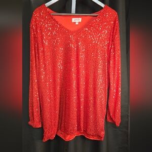 Jess Lea Formal Women's Blouse Star Of The Show Red Sequin‎ Blouse SIZE 2XL